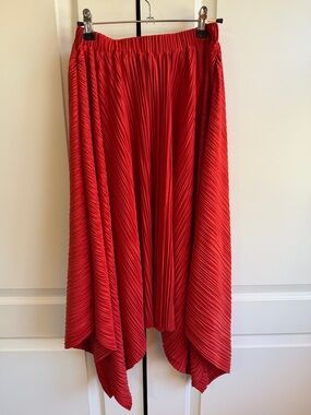 Anthropologie Red Pleated Asymmetrical Handkerchief Skirt